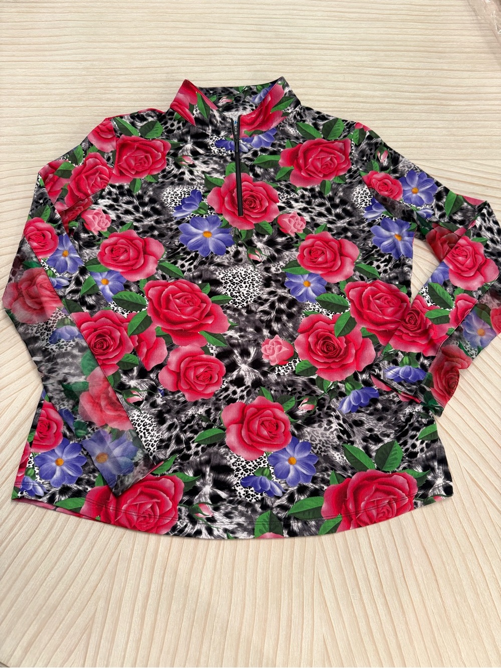 IBKUL Red Rose & Purple Floral Long Sleeve Pullover UPF50 Cool Feel